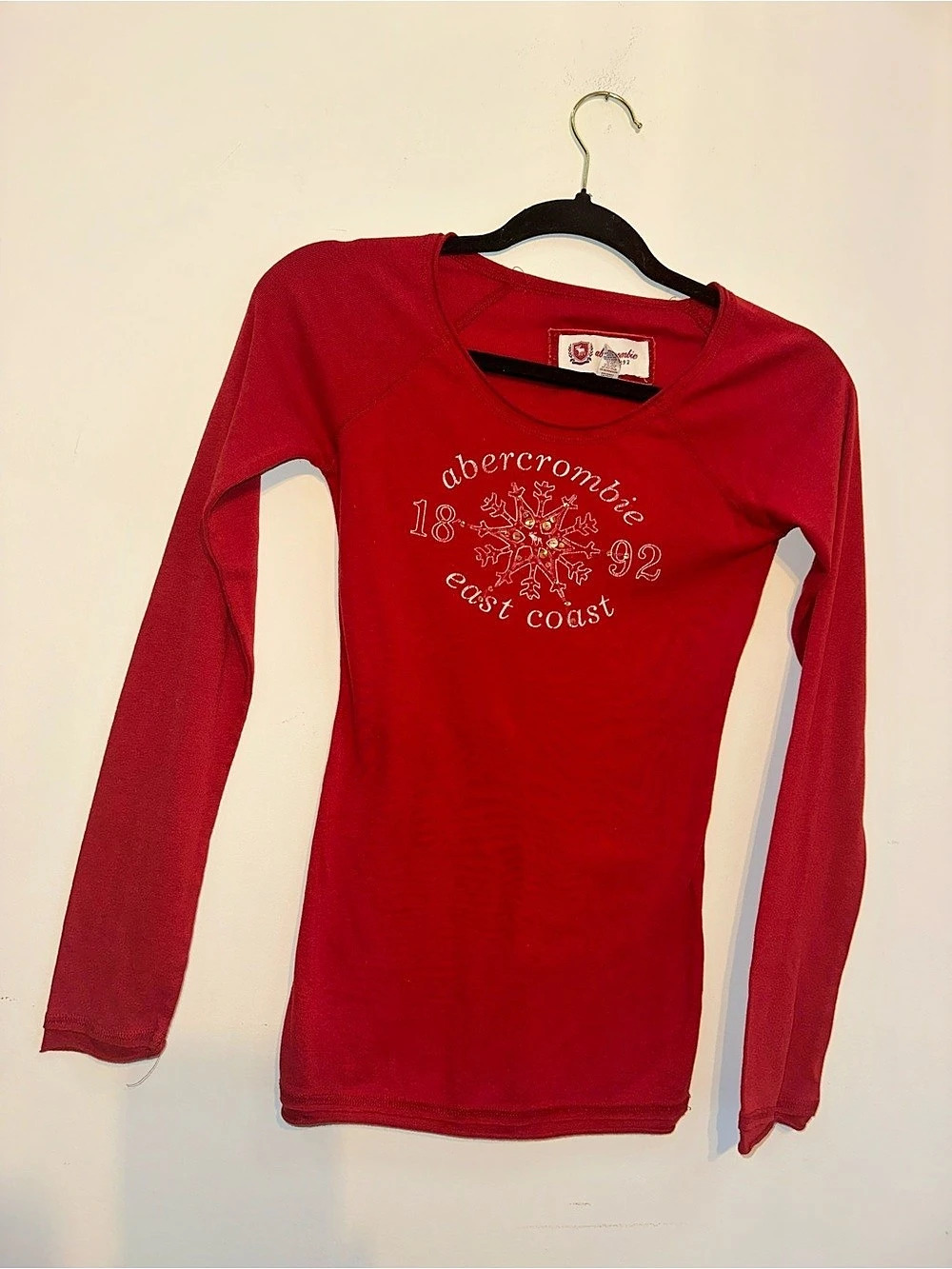 Y2K Abercrombie & Fitch East Coast 1892 Long Sleeve Graphic Tee in Red Size XL